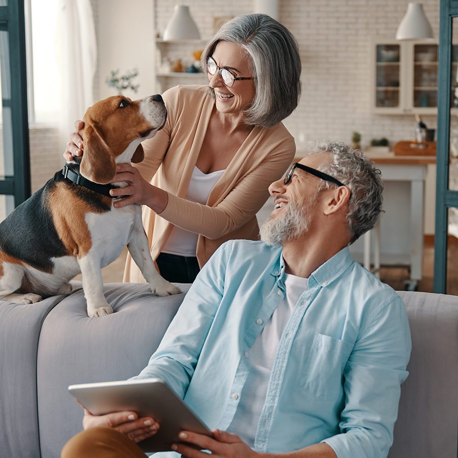 Senior Couple Petting Their Dog