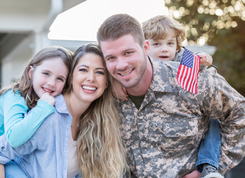 VA Family of four with a man wearing a military uniform, The Federal Savings Bank
