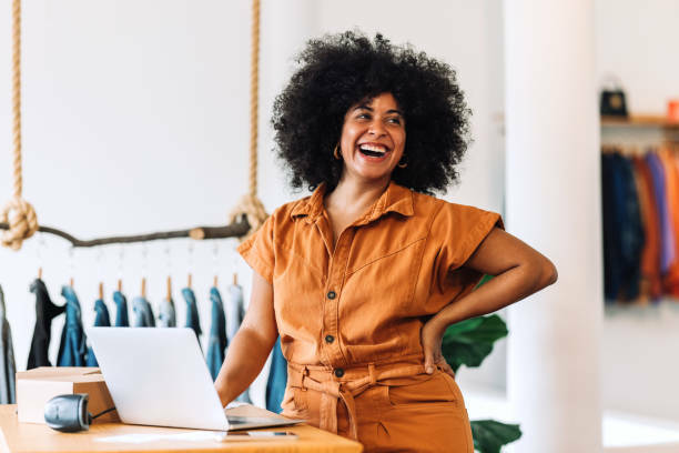 Businesswoman enjoying working in her owned business.