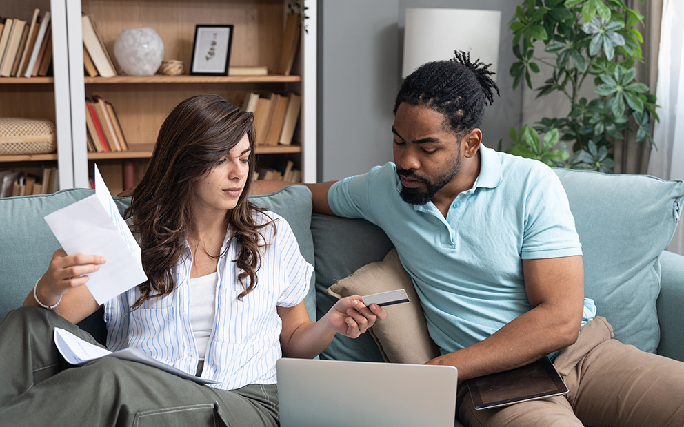 Couple reviewing finances together