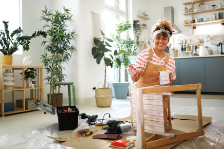 Woman enjoying a DIY project at home