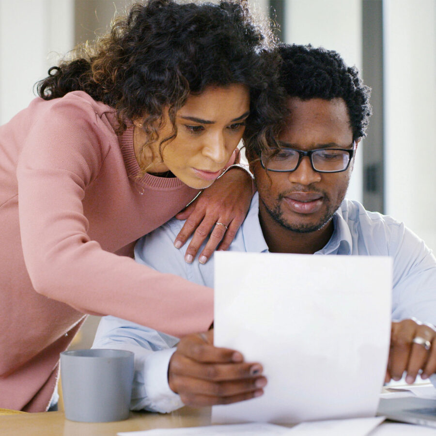 Couple looking at a doc