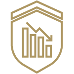 graph chart arrow down on shield