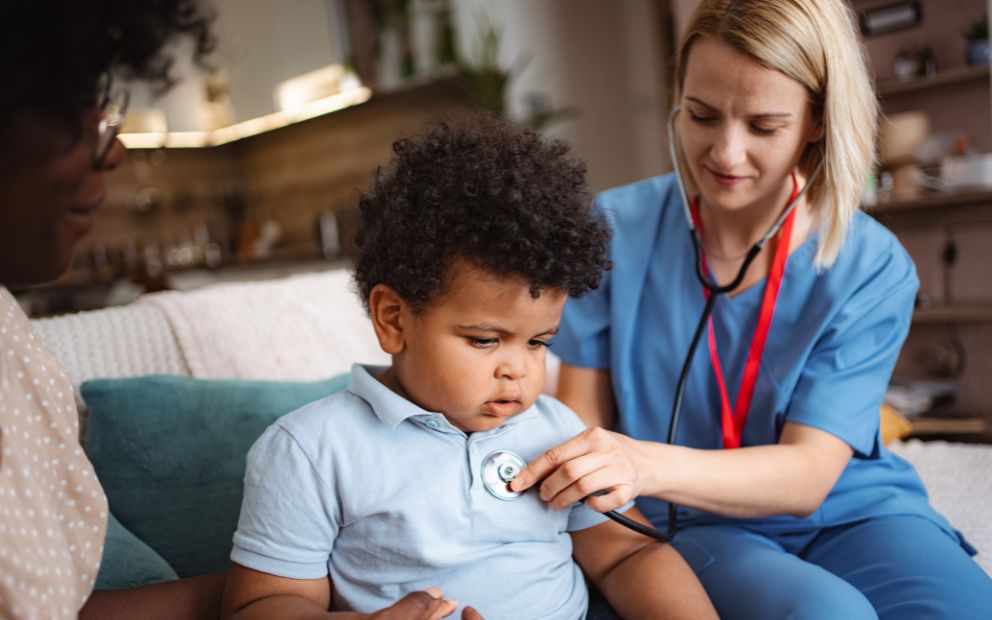 Woman who qualifies for medical professional mortgage loan checking up on child