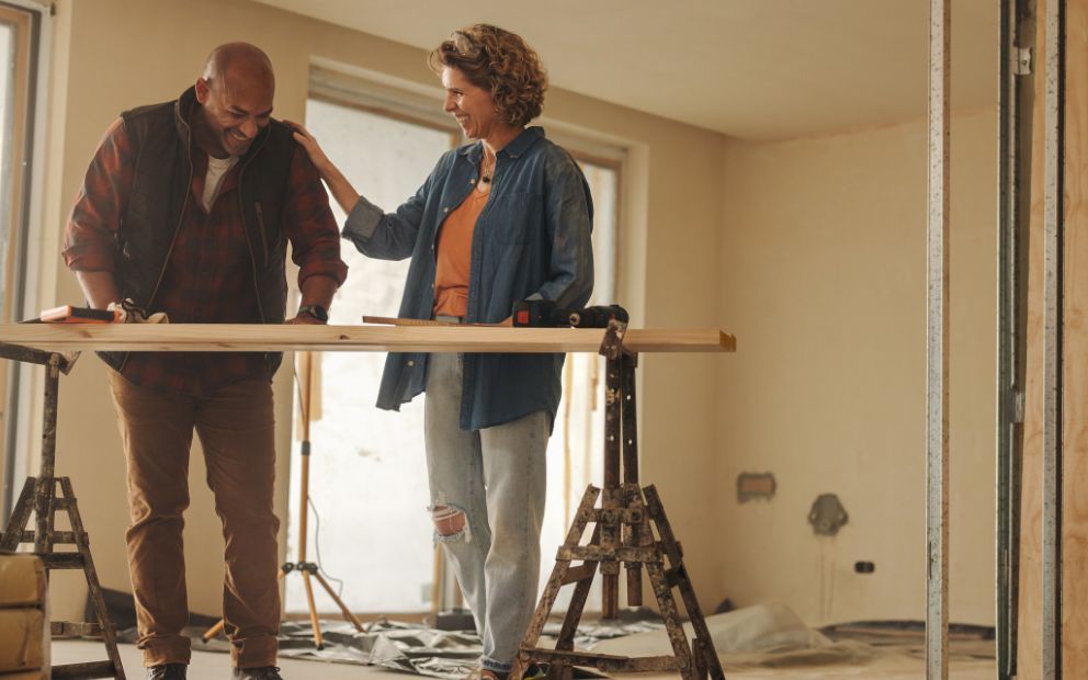 Older man and woman couple using home equity for renovations