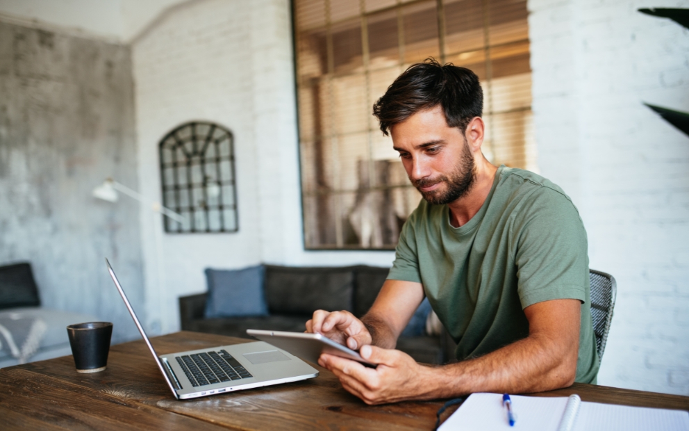 Man comparing features on a high-interest checking account.